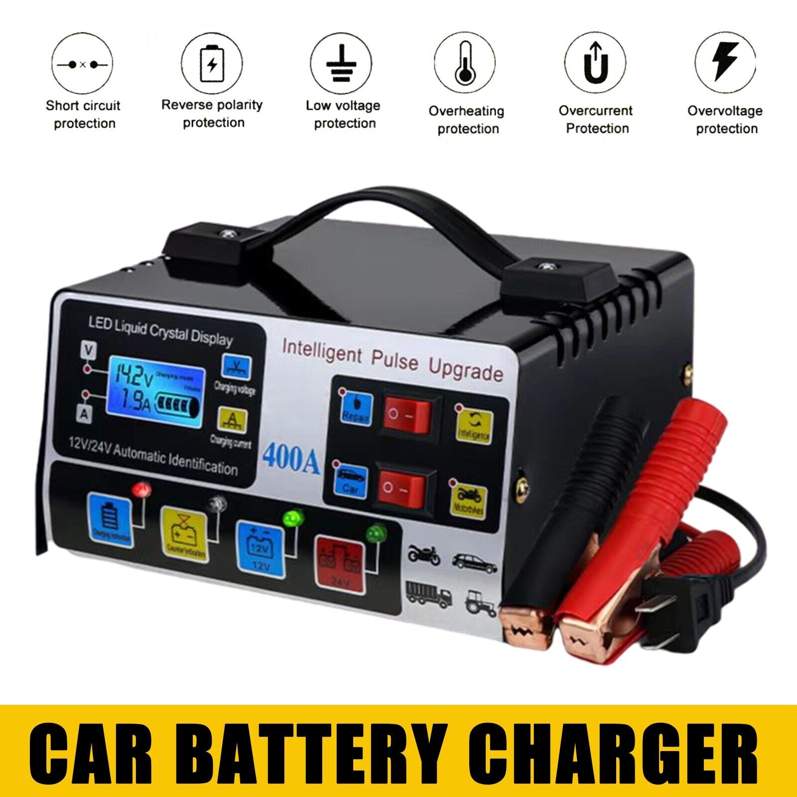 400W Heavy Duty Inteligente Carro Bateria Carroregador Automático Pulse Reparo Trickle UK