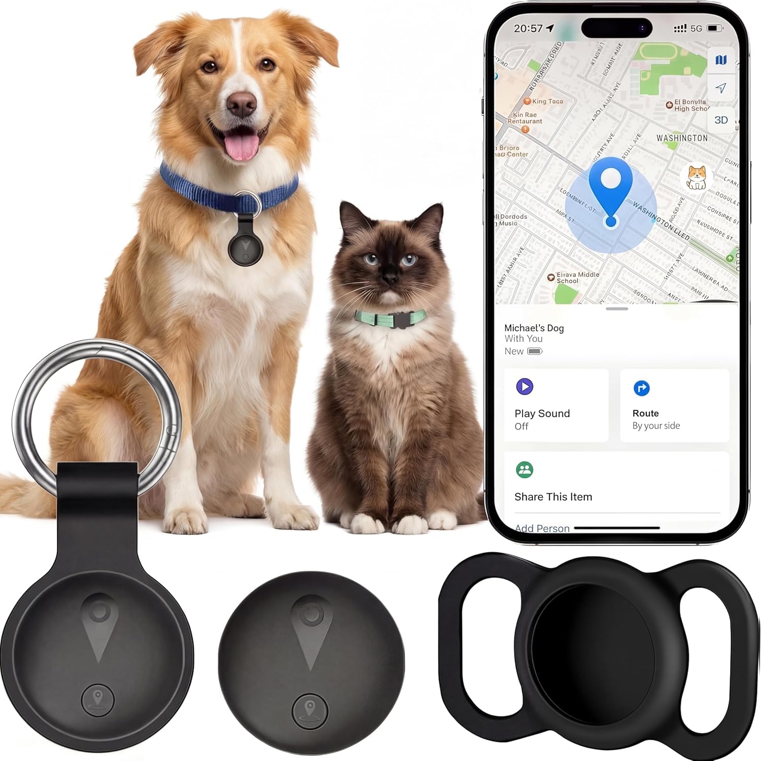 GPS TSuporteer Para Cães, Coleira Inteligente Com Localização Em Tempo Real Pet Location TSuporteer Com Suporte, Sem Mensalidade Sem SIM Carrod, Funciona Com IOS Find My, Ultra-Slim, IP68 À Prova D'água