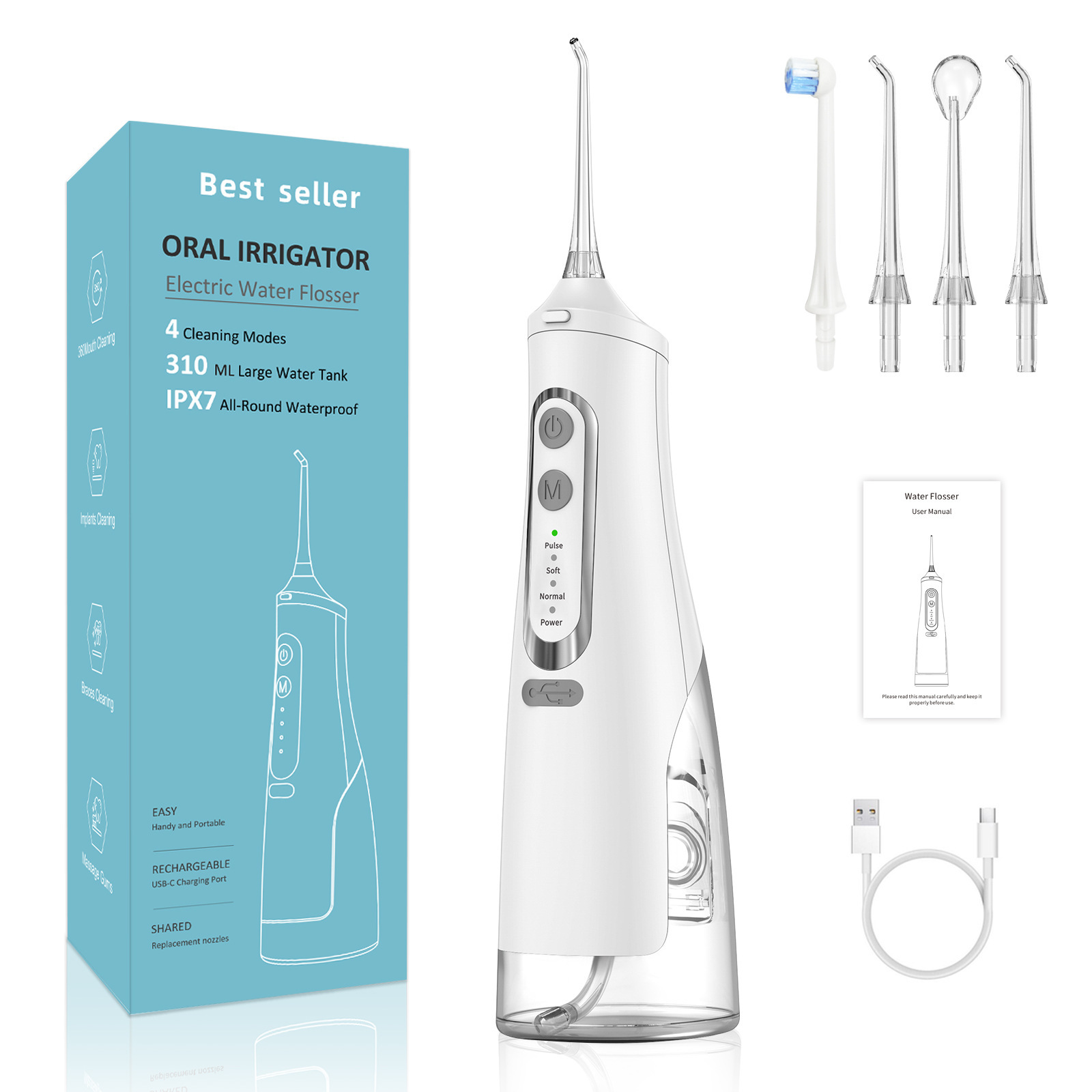 Flosser de água elétrico portátil, limpador dental ortodôntico especial para limpeza de dentes e lacunas, ferramenta inteligente de lavagem de dentes