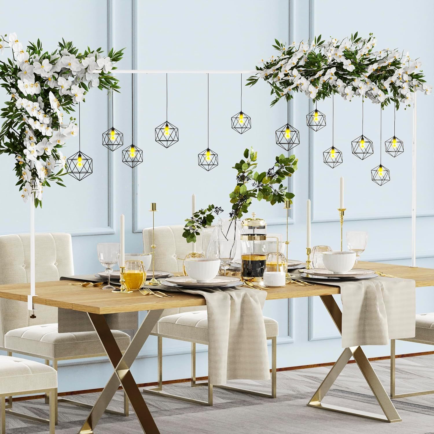 Suporte de Poste Com CLâmpadas – Arco de Mesa Branco Com Acessórios Para Decoração de Mesa Festiva e Expositores de Plantas