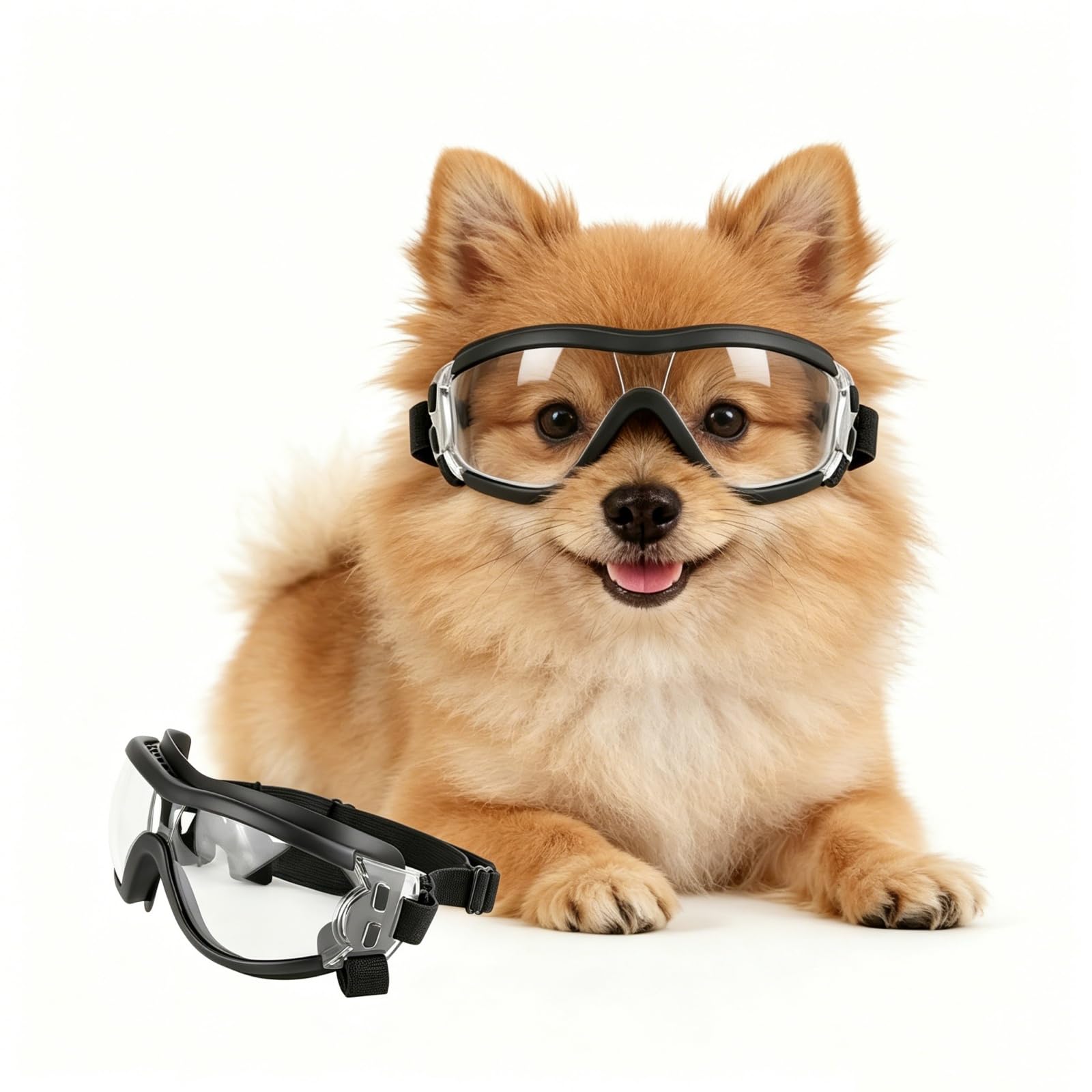 Óculos de proteção transparentes para cães pequenos, óculos de proteção para cães de raças pequenas, óculos de condução para cães com cabeça para fora da janela do carro, à prova de vento, à prova de poeira, ajustável, transparente