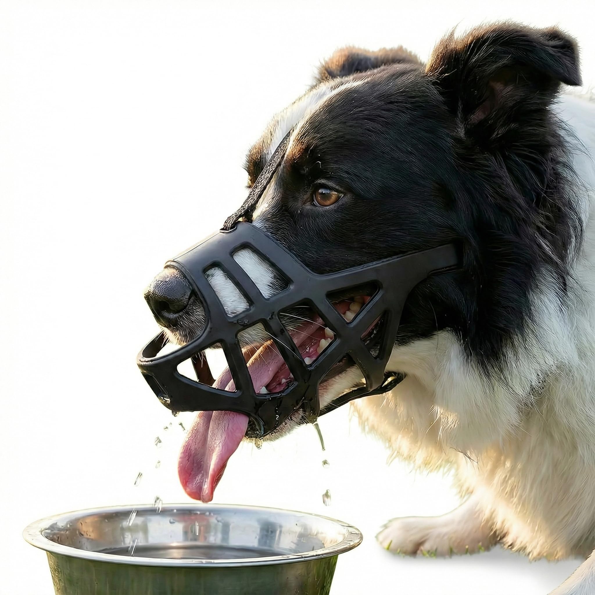 Focinho de Cesta Respirável para Raças Grandes Máscara Ajustável com Alças Reflexivas Permite Beber e Tratar Alimentação Perfeito para Pastor Alemão, Husky, Labrador