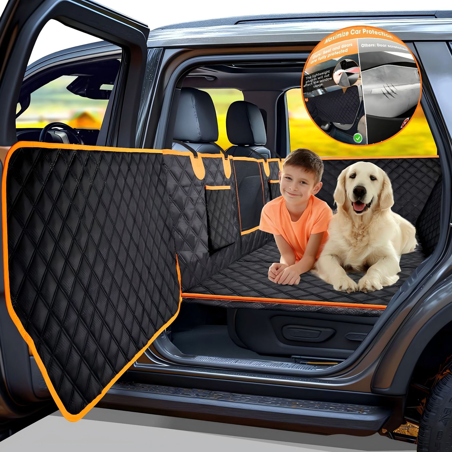 Capa de assento traseiro para cachorro, extensor de assento traseiro com fundo rígido, à prova d'água e lavável à máquina, resistente, suportes para cargas pesadas para viagens e acampamento, assento traseiro para cachorro, capa para animais de estimação