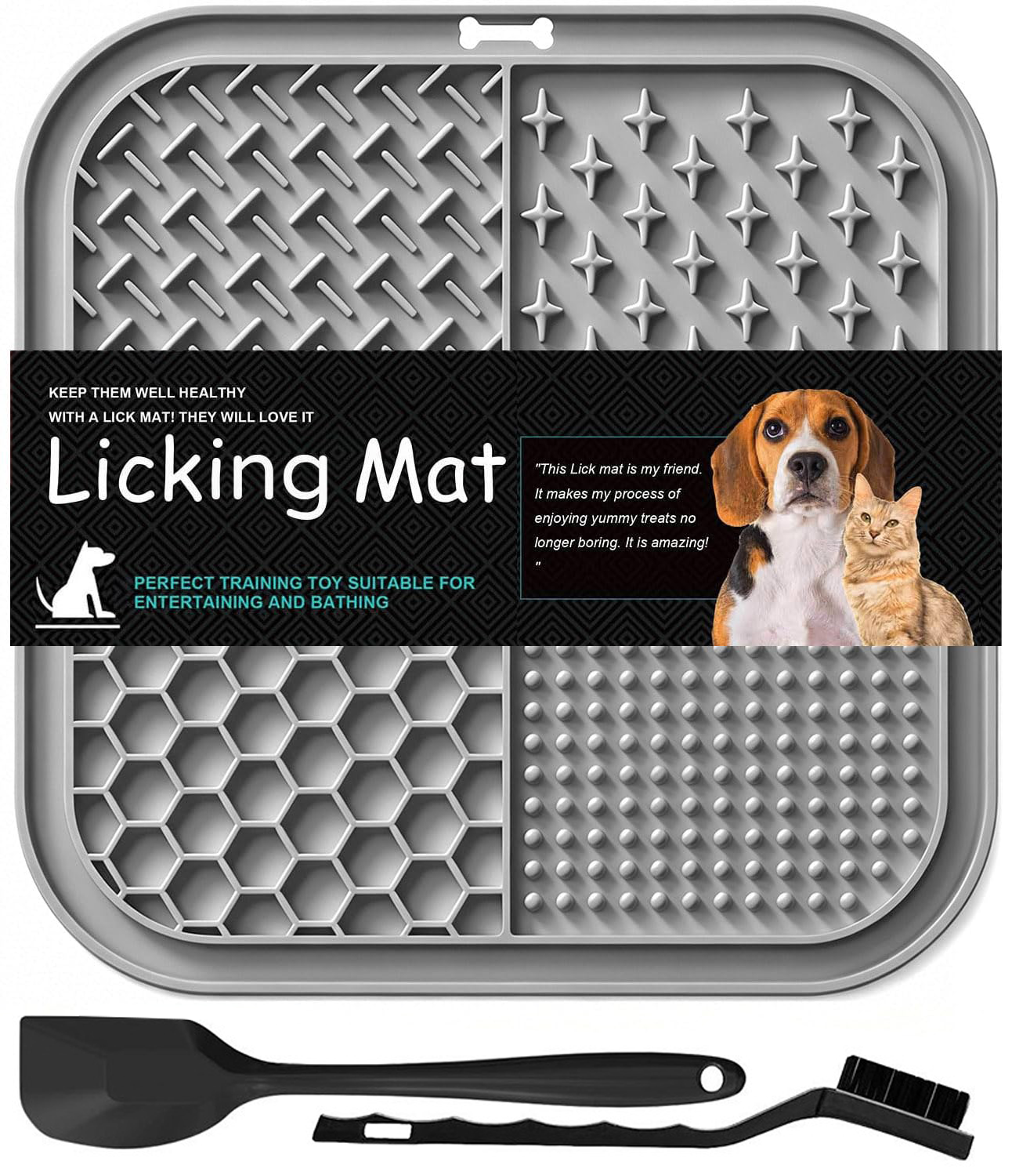 Tapete lambedor para cães e gatos com ventosas, 1 pacote Square Dog Slow Feeder Lick Pat para alívio de ansiedade e tédio, brinquedos para cães para mantê-los ocupados, animais de estimação Banhoing Training Grooming Mat
