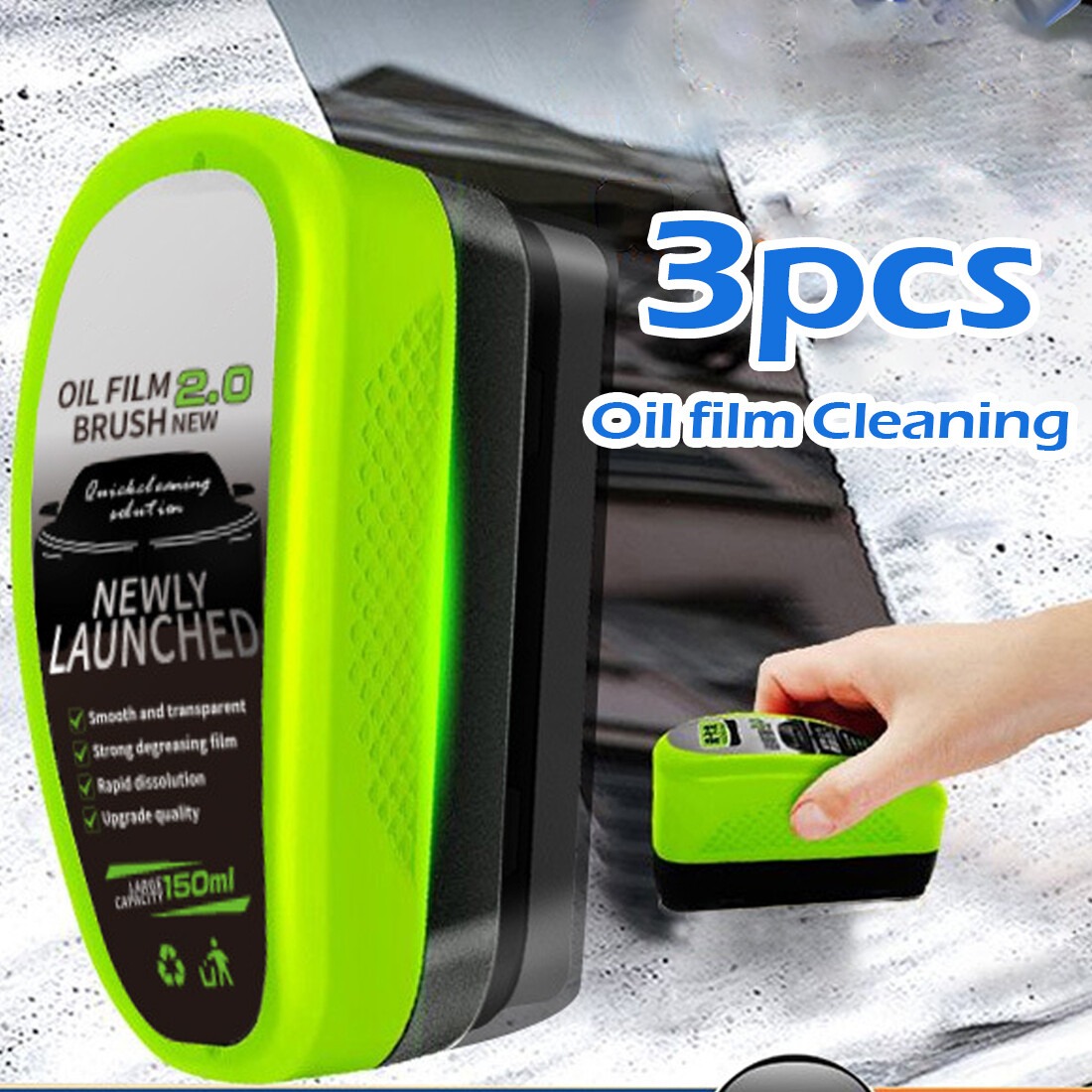 3Pcs Glass Cleaning Wipe Brsuh, Cleaning Brush, Carro Windshield Oil Film Cleaner