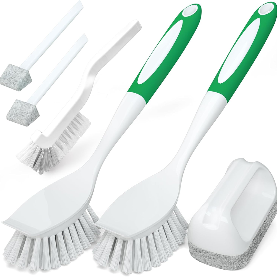 Conjunto de escova de prato multiuso Holikme - Ferramentas de esfrega verdes para panelas, frigideiras e aberturas de ranhuras