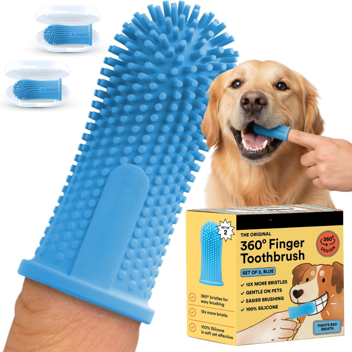 Escova de dentes para cães, kit de escovação de dentes para cães 360, escova de dentes para gatos, limpeza de dentes, escova de dentes para animais de estimação pequenos e grandes