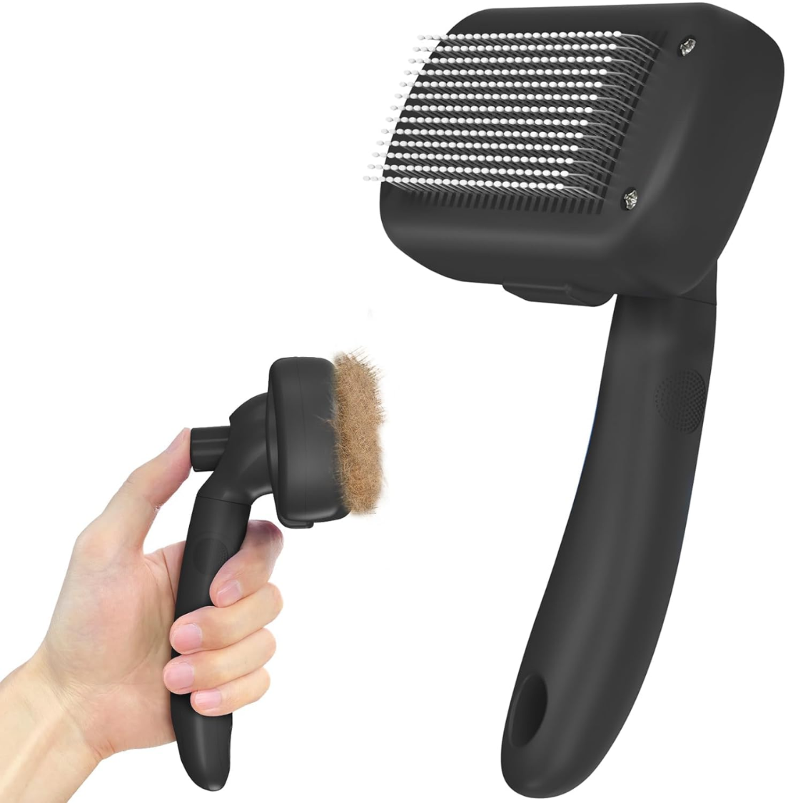 Escova de limpeza autolimpante - ferramenta de limpeza adequada para a pele para cães, gatos e filhotes, remoção de queda e remoção de pêlos para animais de estimação de cabelos longos e curtos, preta