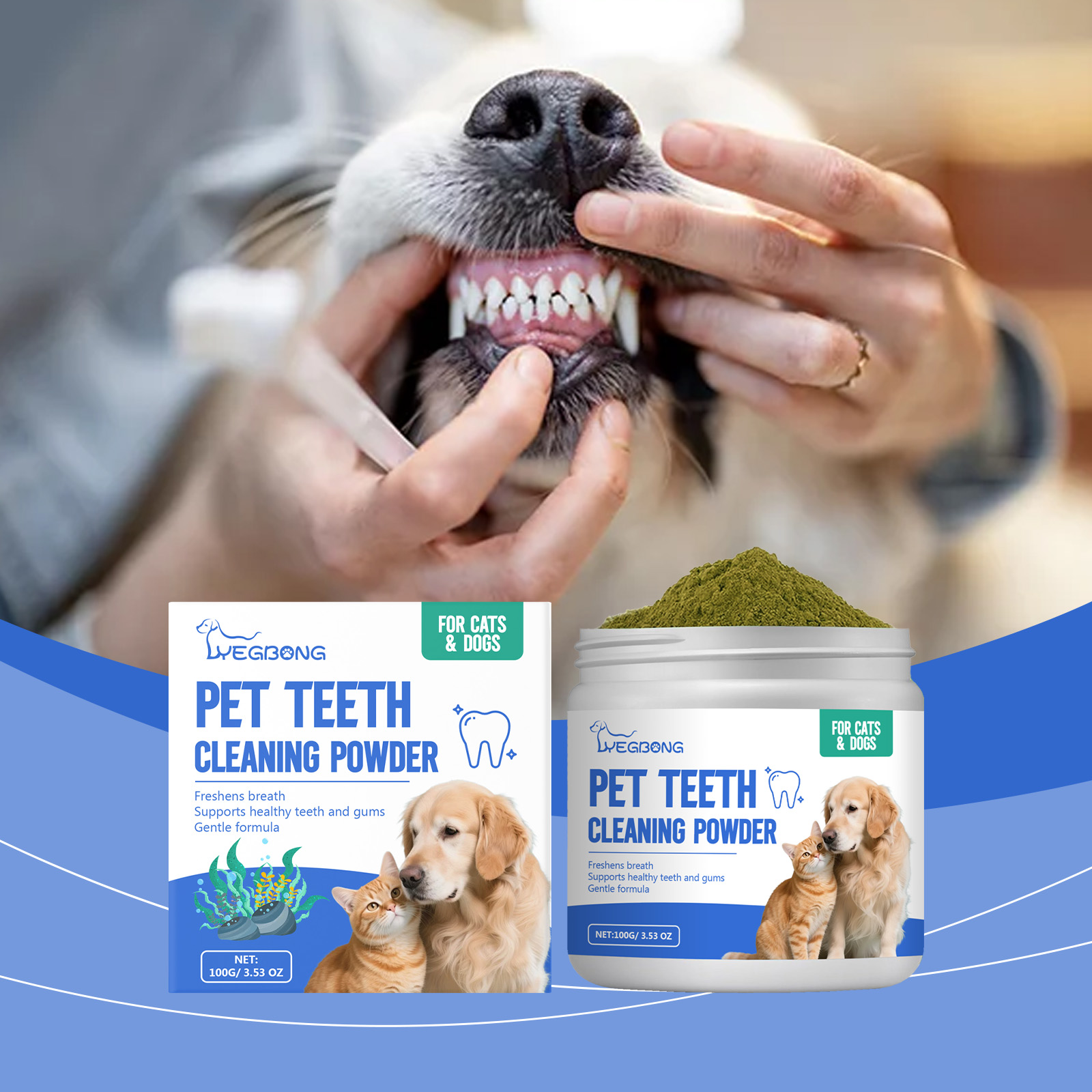 Pó para limpeza de dentes de gato e cachorro
