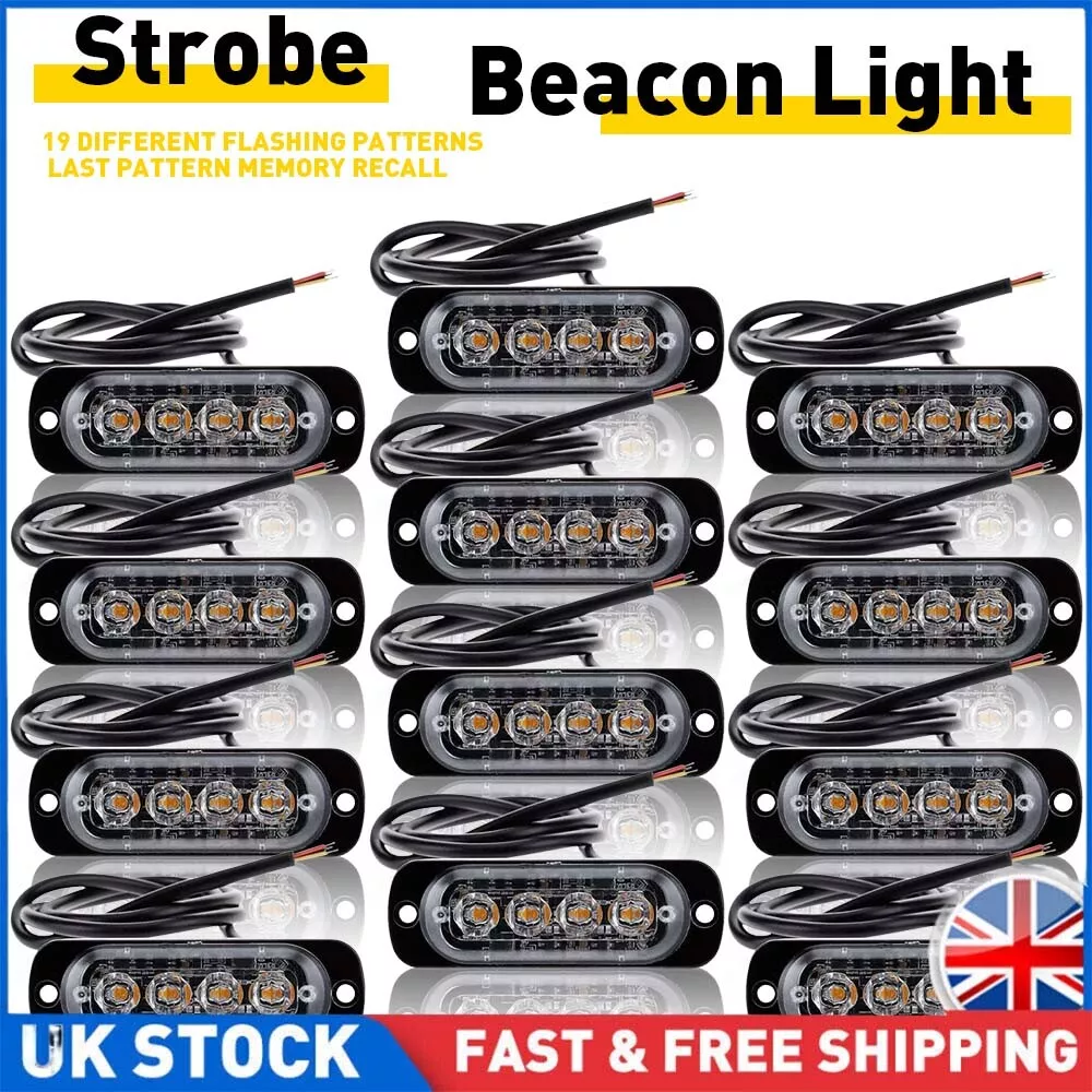 12x 4 LED ReCapay Strobe Flashing Truck Beacon Grille Luz Luzbar Amber Lâmpada