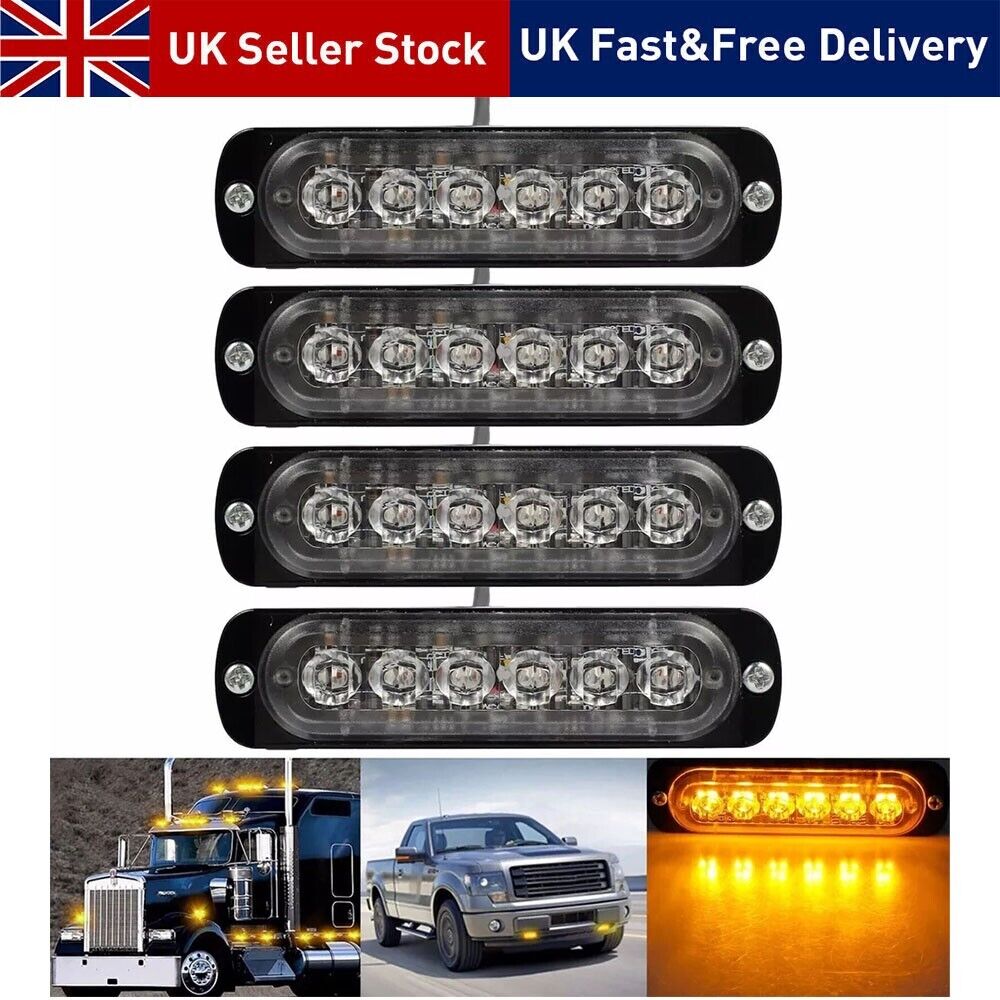 4X12V 24V 6 LED Amber Strobe Flashing ReCapay Luzbar Truck Beacon Luzs Novo