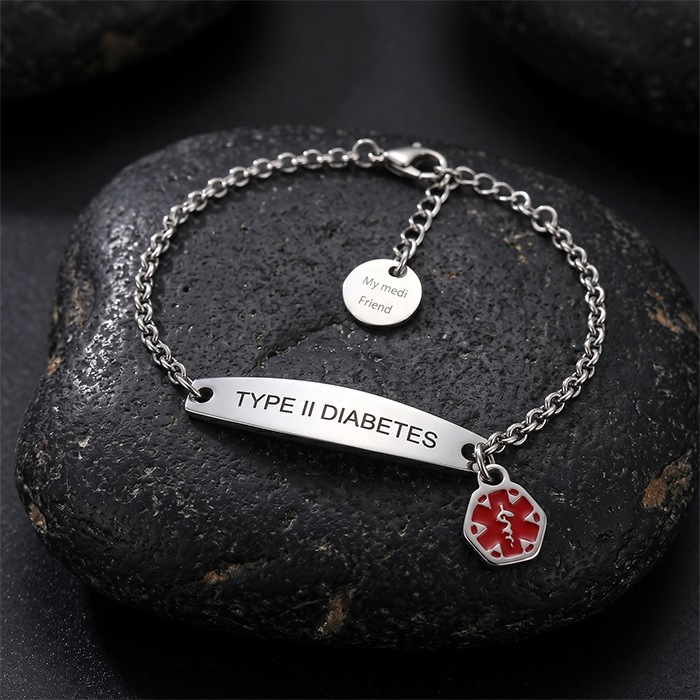 Pulseira de Alerta Médico em Aço Inoxidável com Pingente Caduceus e Corrente Ajustável