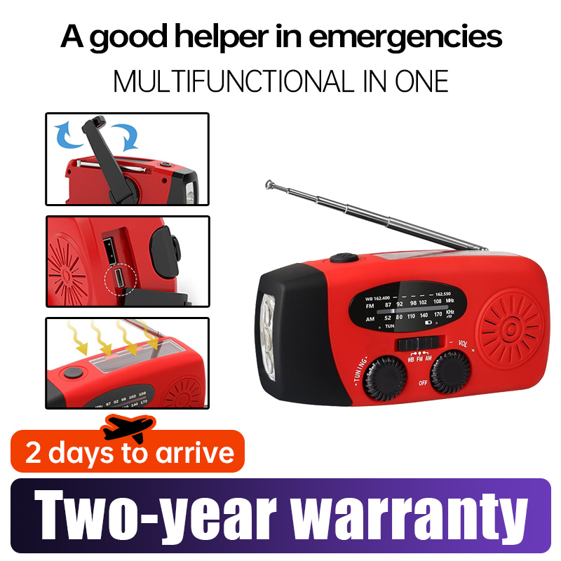 Rádio Portátil Solar de Emergência Meteorológica, Manivela, Canais AM ou FM, Rádio de Sobrevivência NOAA, Com FlashLuz LED, Bateria Recarregável 2000 MAh, Adequado Para Inteligentefones, Adequado Para Casa, Externo C