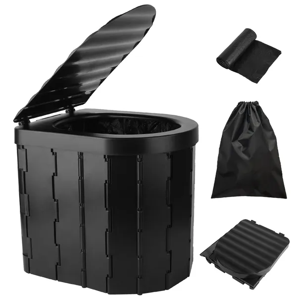 Foldable Emergency Toilet Portátil Porta Potty For Carro Travel Acampamento Boating Trilha Cleanable Travel Commode With Lid Carrory Bolsa 1 Roll GarBolsae Bolsas