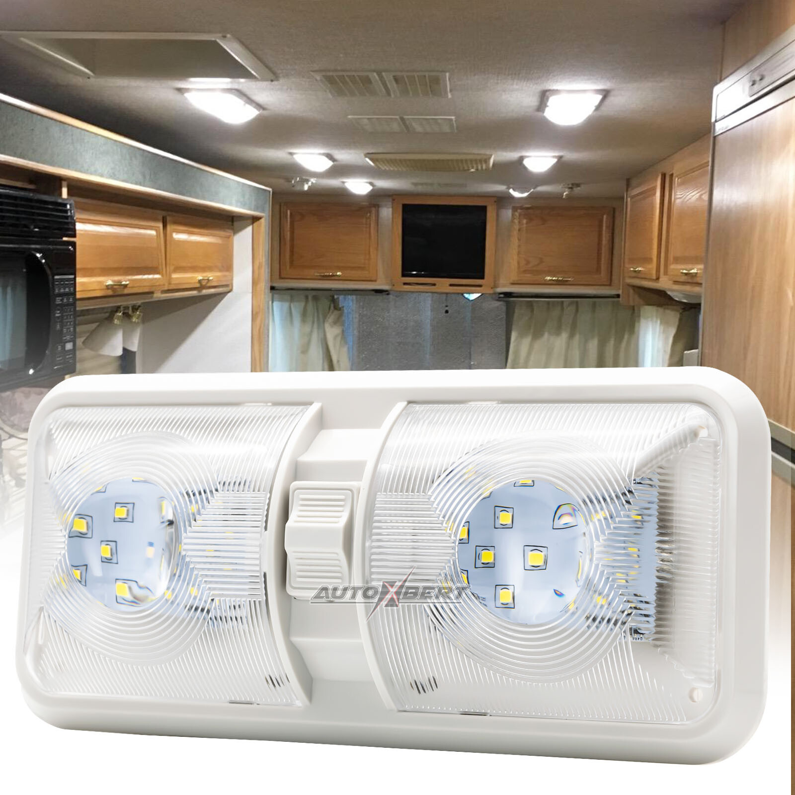 12V RV Interior LED Ceiling Luz Boat Camper Carroavan Trailer Double Dome Luz