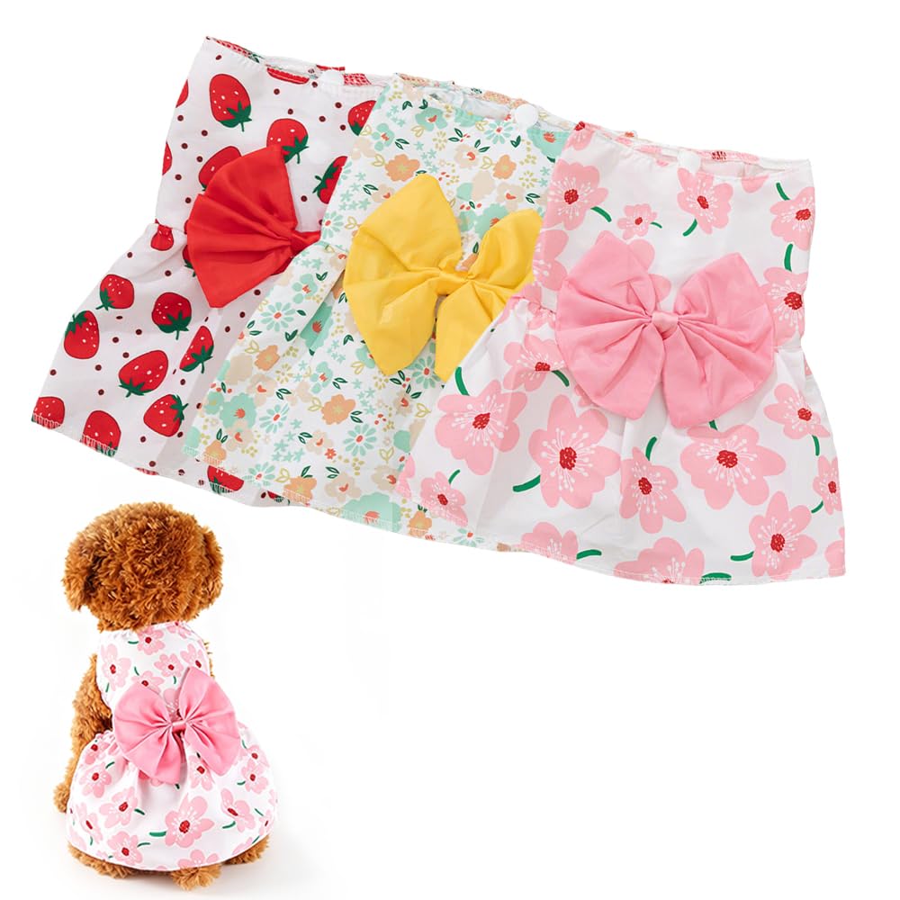 Kit com 3 vestidos para pet - floral sem manga para pets pequenos