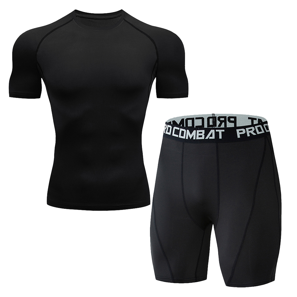 Conjunto Compressão Masculino 2 Peças Secagem Rápida (Camiseta Manga Curta + Shorts)