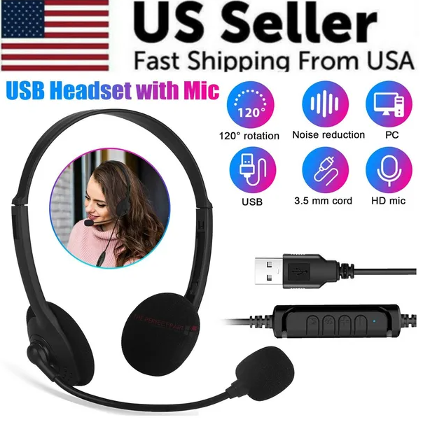 Fone de ouvido USB HeadConjunto com cancelamento de ruído de microfone para bate-papo de chamada de computador PC