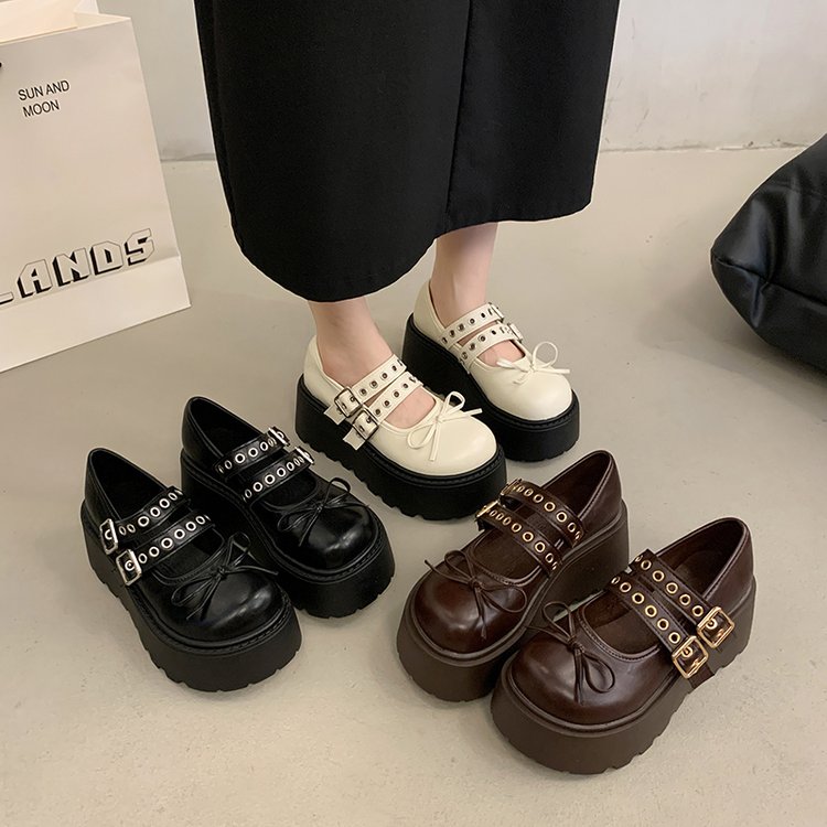 Retro French Thick Soled Shallow Mouth Single Shoes For Women Mary Jane Shoes