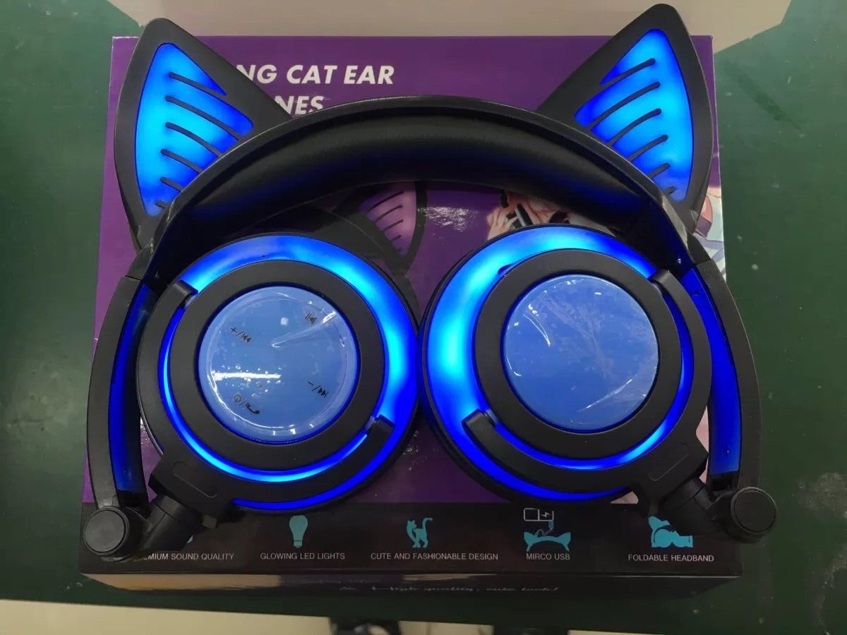 Cat ears glow charging Sem Fio Bluetooth headConjunto fold up