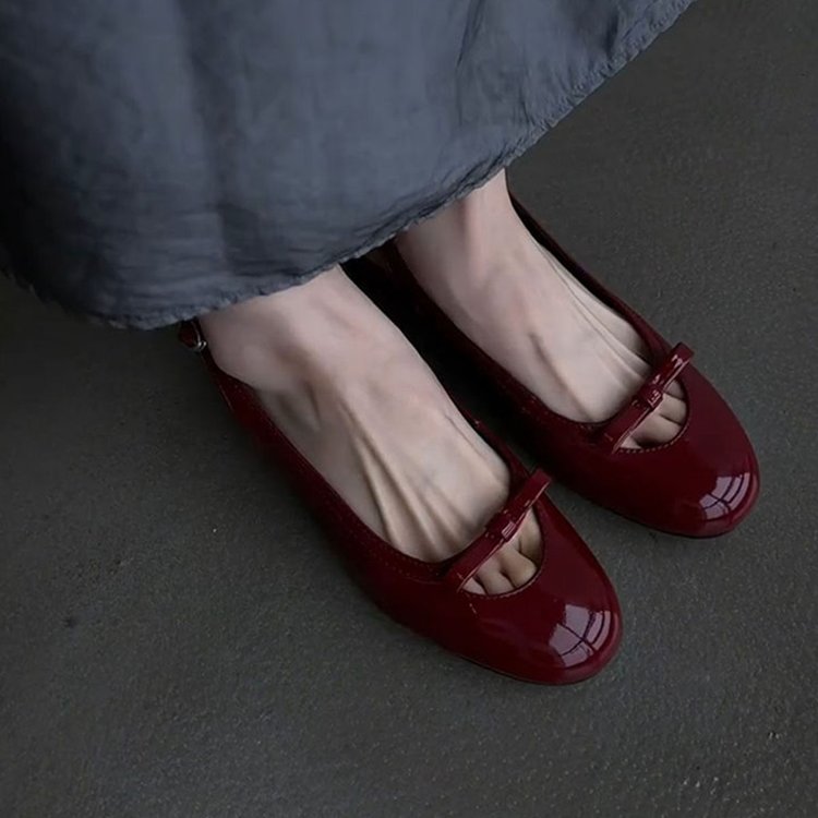 Red Ballet Single Shoes Women's Versatile Small Fragrant Bow Round Head Sandals