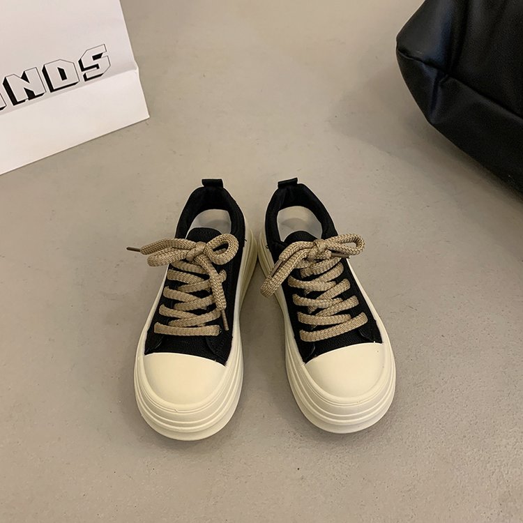 Women's Black Upper Platform Shoes, New Spring Elevator White Sneakers, Versatile Casual Skate Shoes With Unique Design