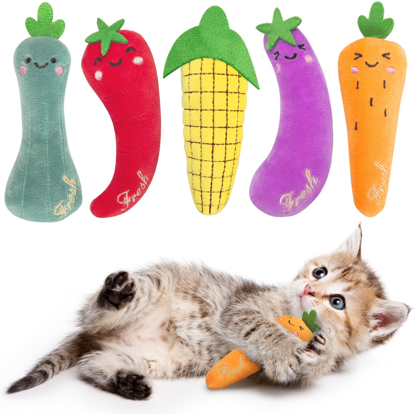 Brinquedos com Catnip para Gatos — Kit 5 unidades, Pelúcia em Formato de Vegetal