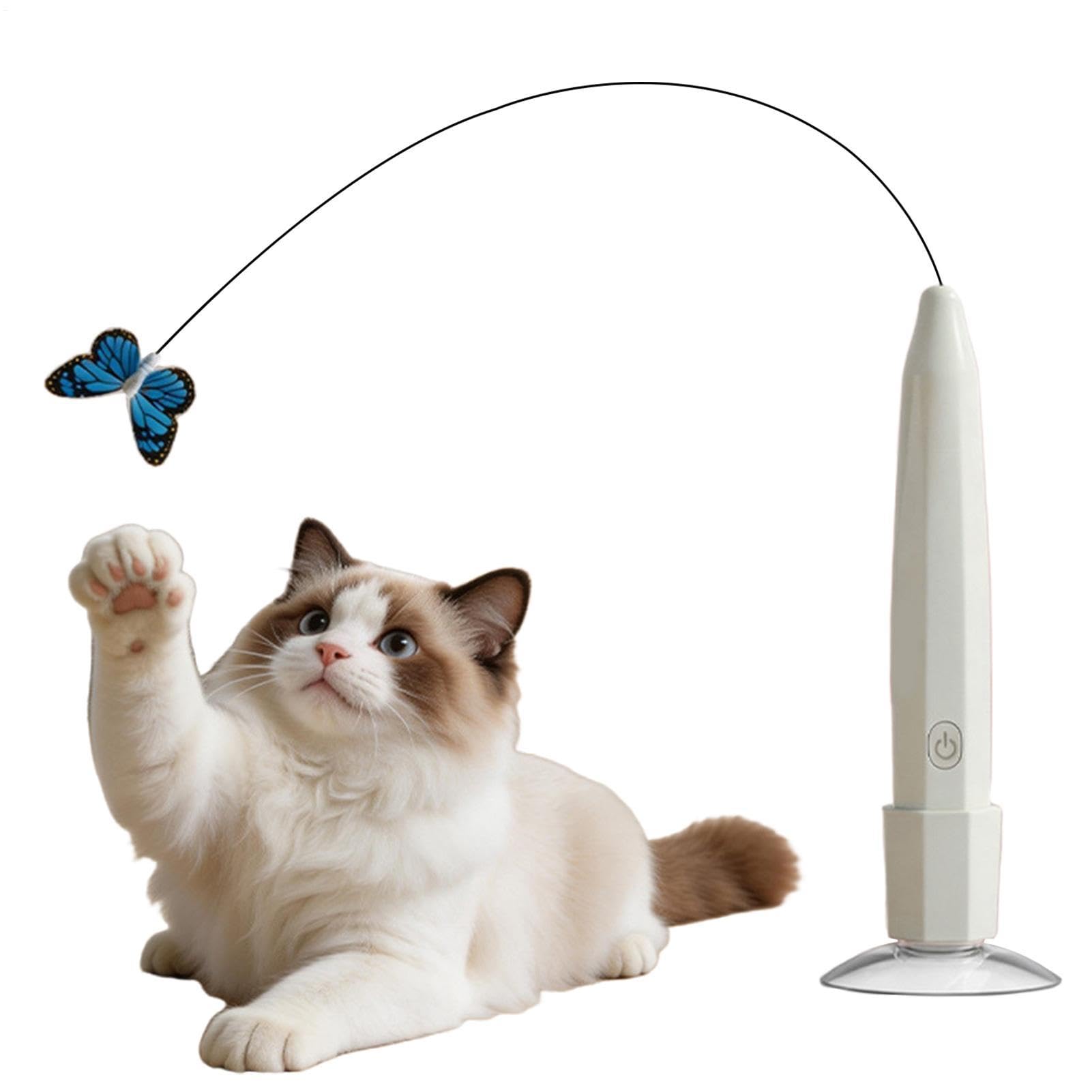 Borboleta Giratória Interativa para Gatos — Varinha Elétrica Automática Recarregável com Ventosa