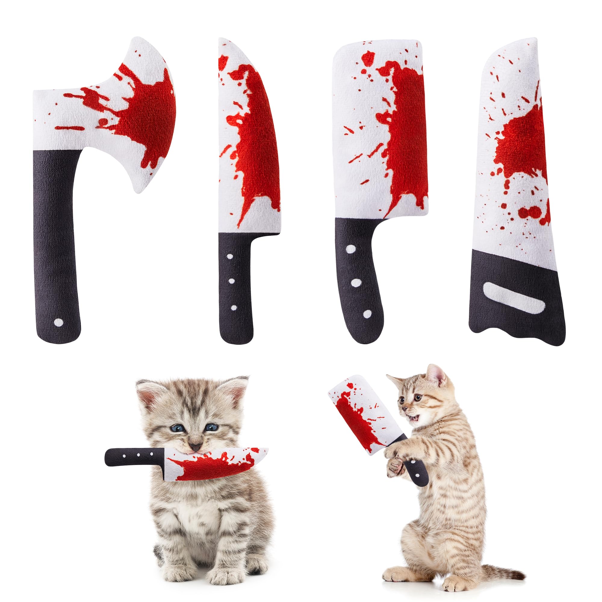 4 Peças Brinquedos para Gatos — Brinquedos em Forma de Faca para Halloween com Catnip, Exercício Interno para Todas as Raças