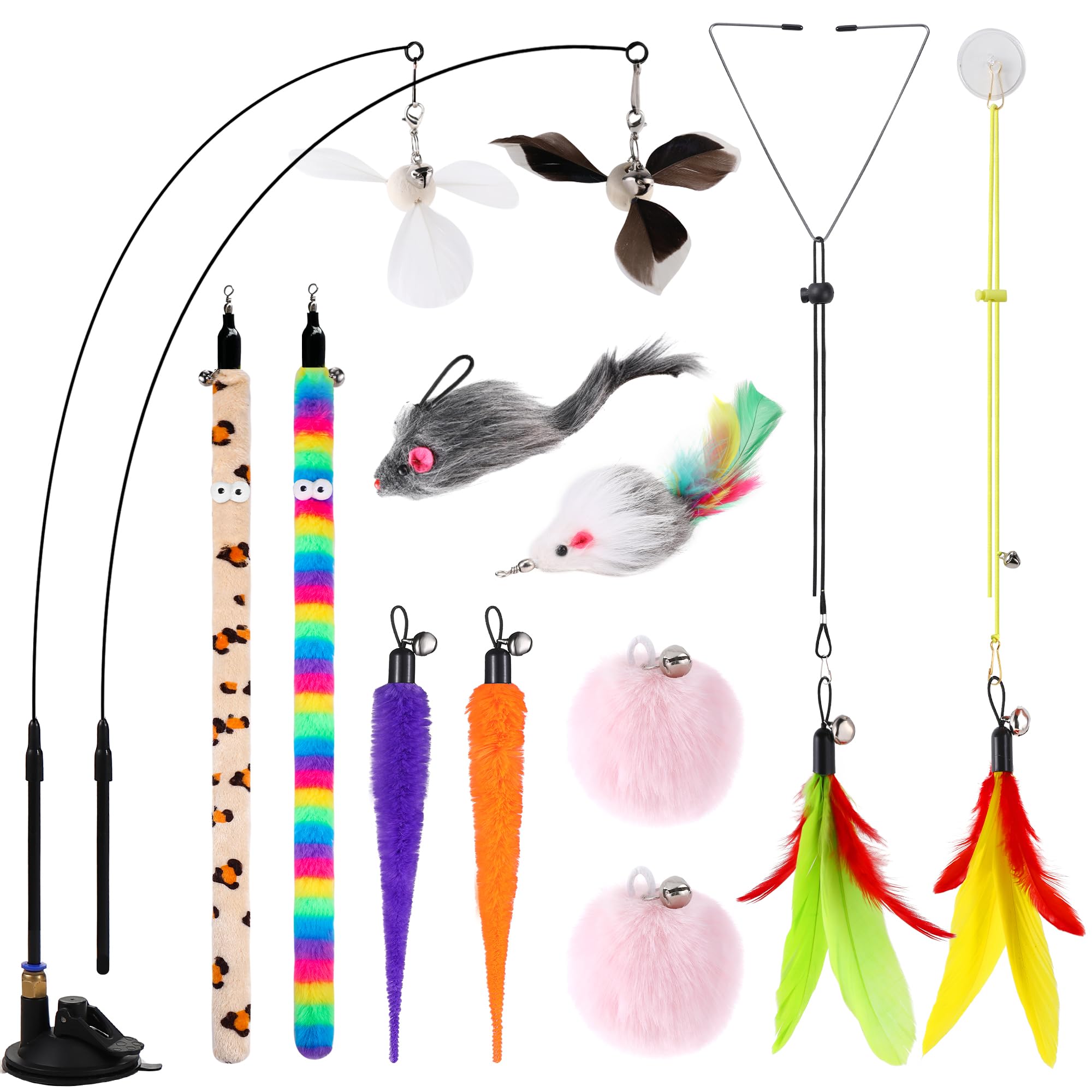 Kit Brinquedos Interativos 4 em 1 para Gatos – 12 peças com Ventosa Reforçada e Varinhas