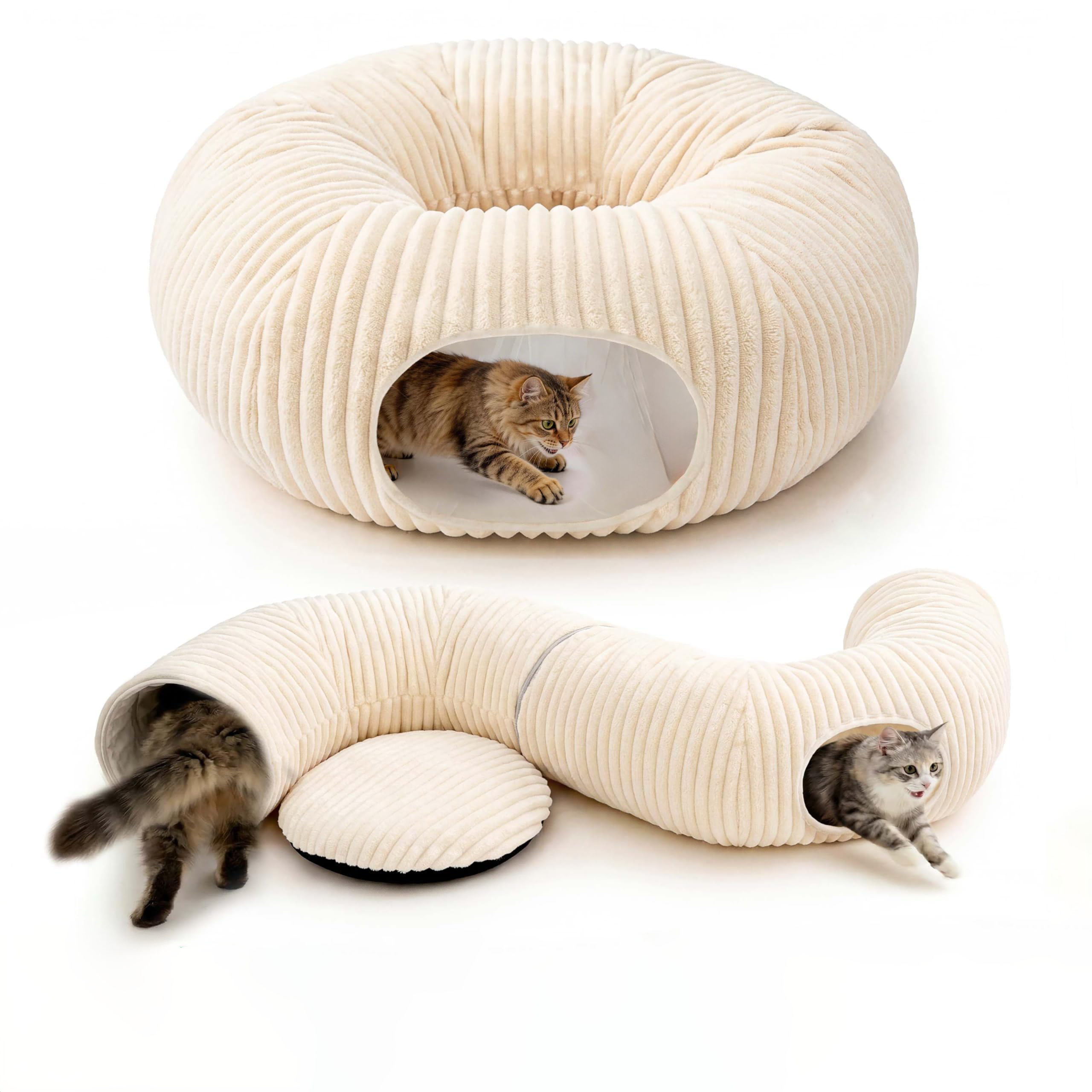 Túnel Cama Dobrável para Gatos com Brinquedos Interativos — Branco