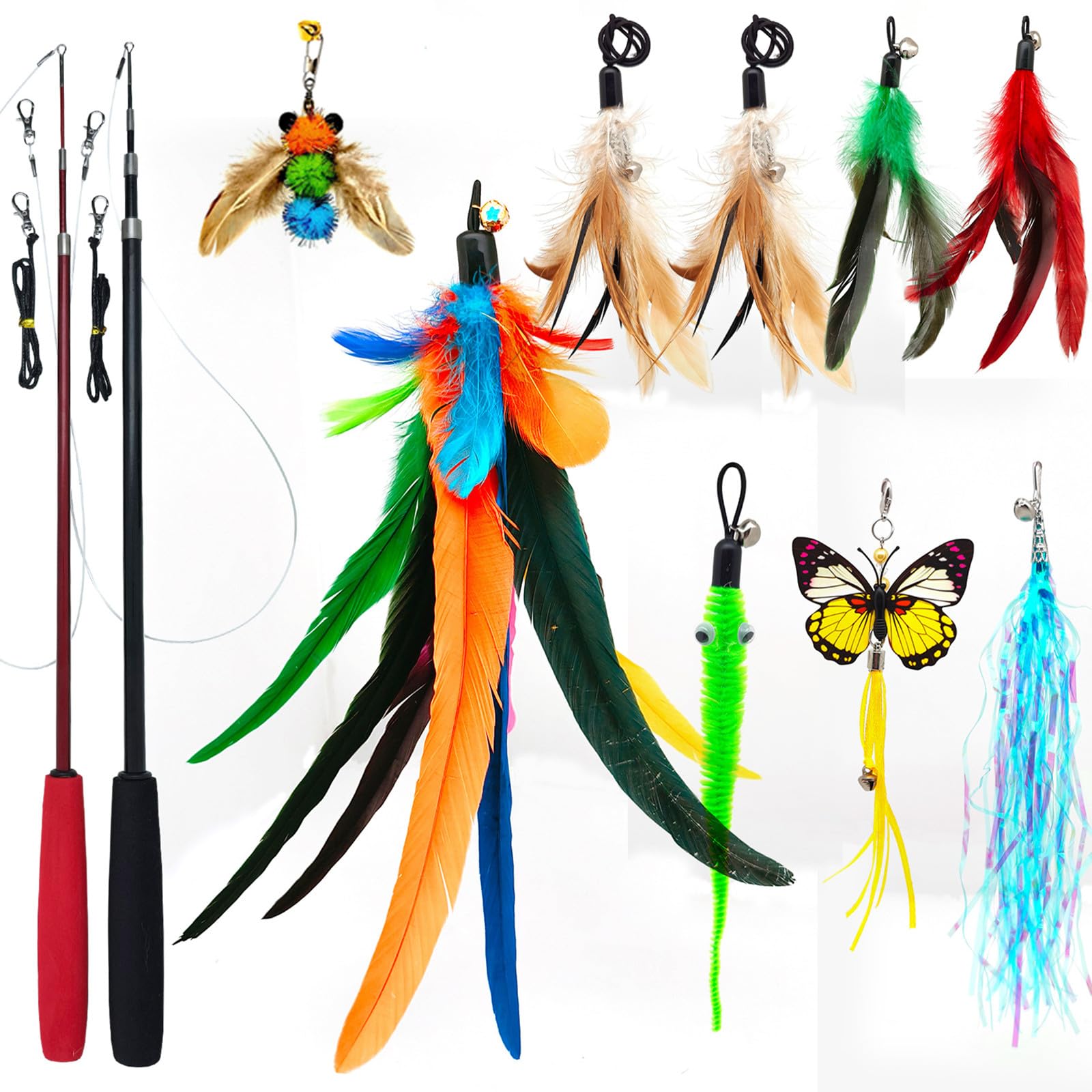 Conjunto Varinhas Retráteis para Gatos 2pcs + 9 Penas Refil – Hastes Telescópicas 50/38 pol.