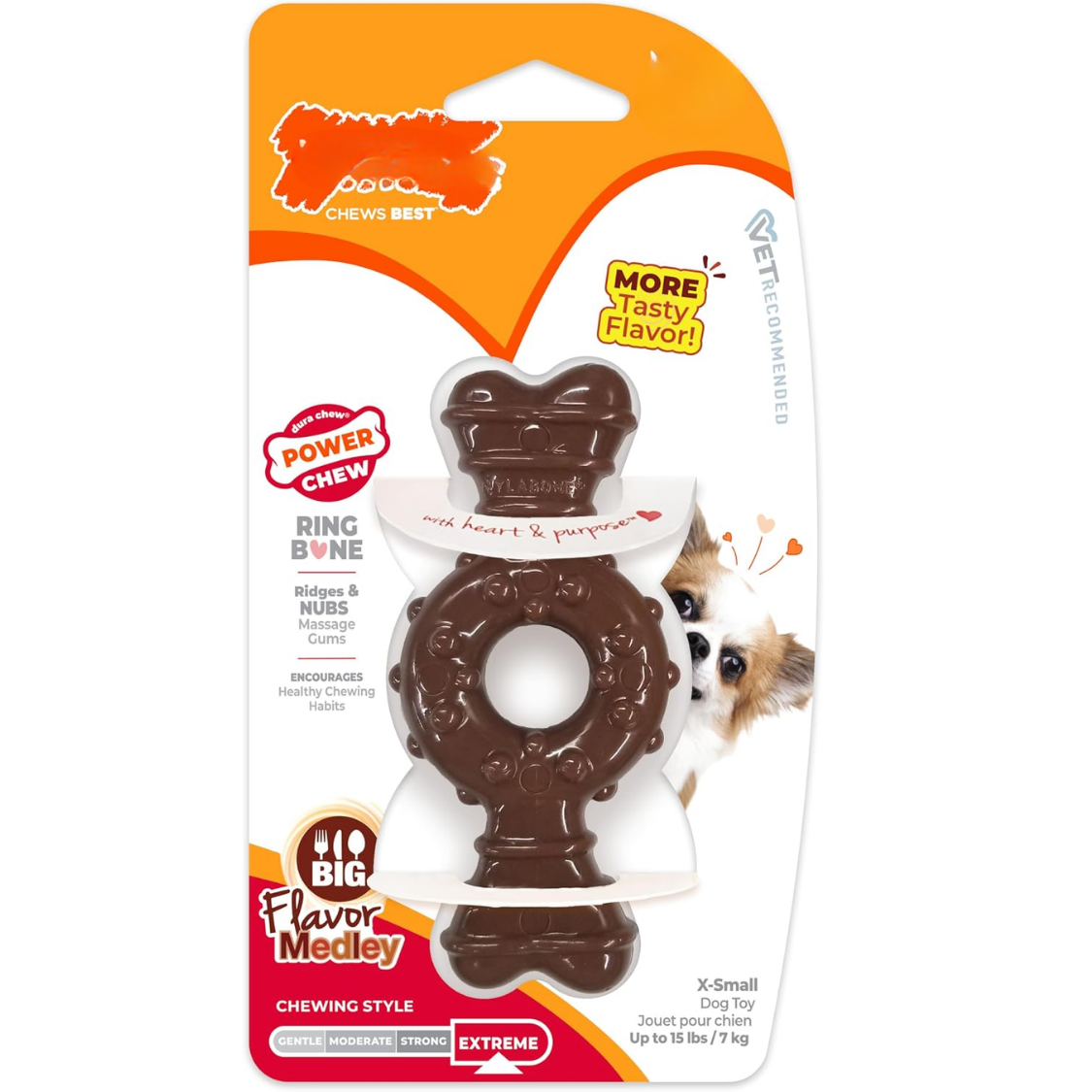 Power Chew Ring Bone XSmall — Brinquedo Mastigável Resistente para Cães (até 15 lbs)