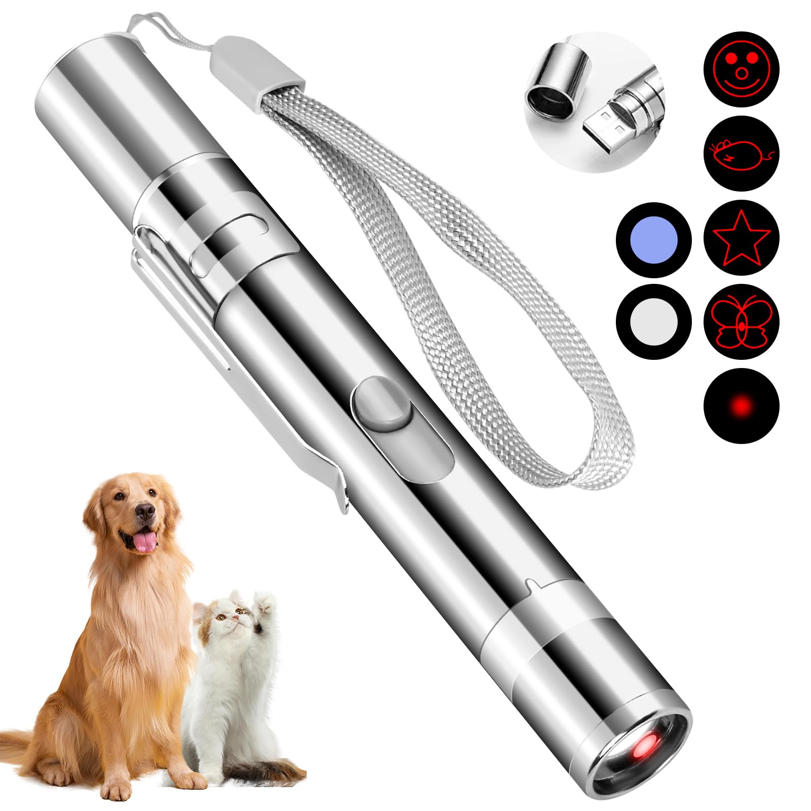 Brinquedo Interativo Recarregável USB — 3 Modos de Luz e 5 Padrões para Gatos