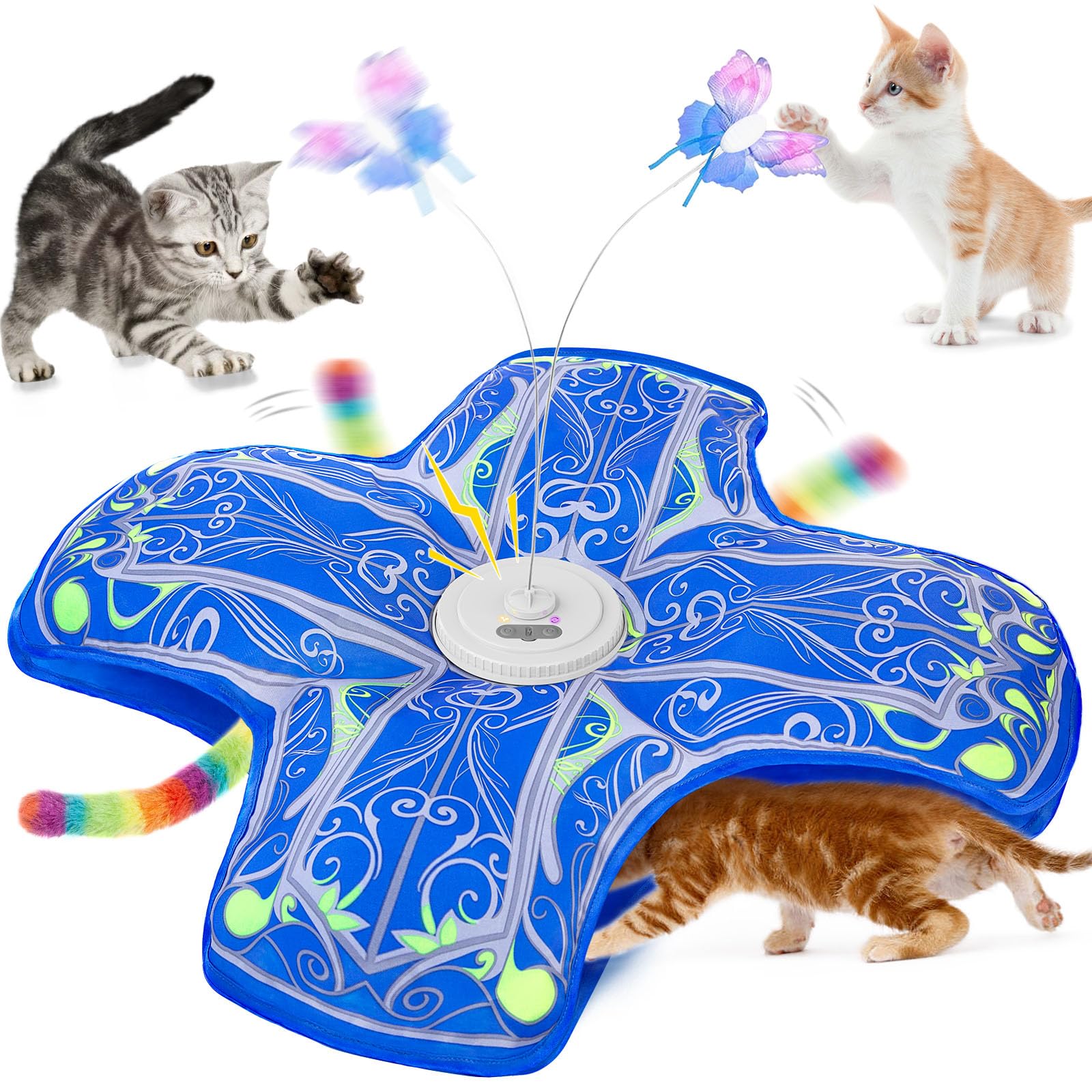 Túnel Interativo Automático para Gatos — Recarregável, Ativado por Toque, Cauda Peluda e Borboleta