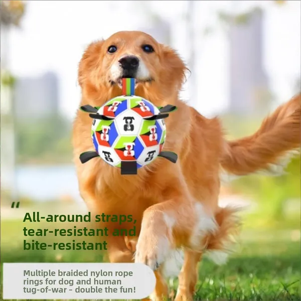 Bola de Futebol Interativa para Cães com Alças — Brinquedo de Puxão para Filhotes e Cães Médios/Grandes